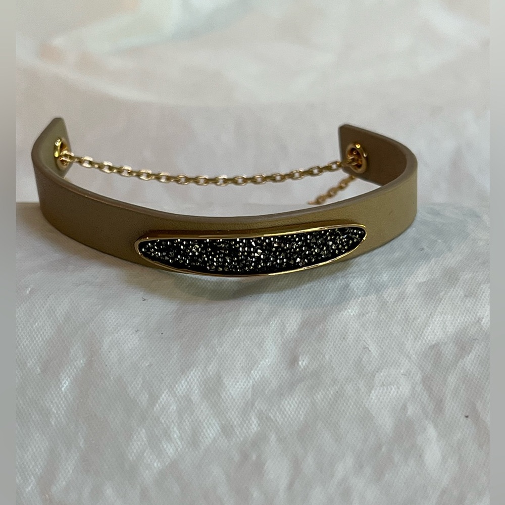 ADORE Crystal and Leather Slide Bracelet Beige & Black